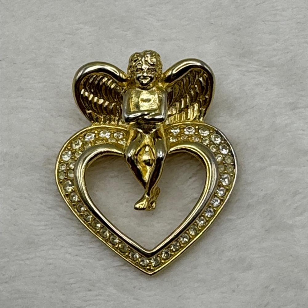 Vintage Givenchy Cherub Angel on heart brooch